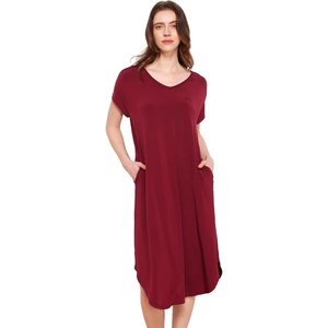 GYS Cooling Bamboo Viscose Nightgowns for Women(Wine Red)