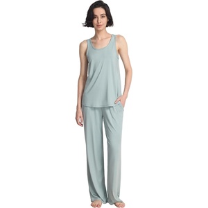 GYS Women’s Bamboo Viscose Cooling U Neck Tank Pajama Set(Light Greyish Green)