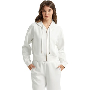 GYS Women’s Full Zip Up Hoodie, Fashion Cropped Jackets, White, Small