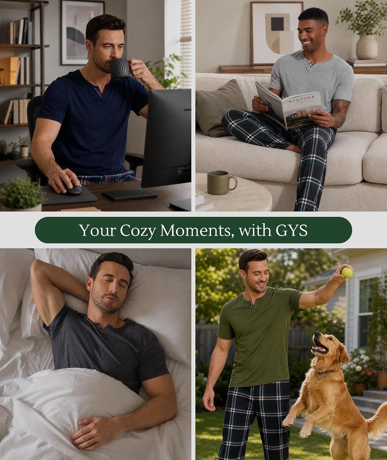 image:imageGYS Bamboo Viscose Mens Pajama Sets UltraSoft Short Sleeve SleepwearDark Heather Grey