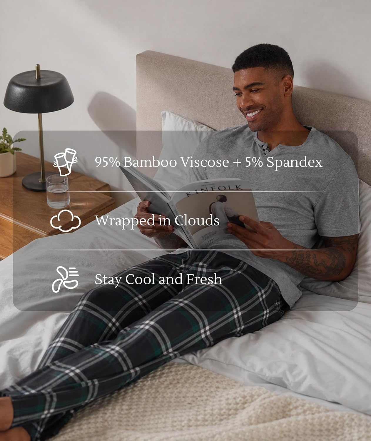 image:imageGYS Bamboo Viscose Mens Pajama Sets UltraSoft Short Sleeve SleepwearHeather Grey