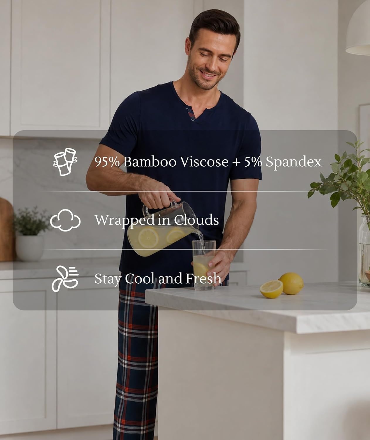 image:imageGYS Bamboo Viscose Mens Pajama Sets UltraSoft Short Sleeve SleepwearNavy