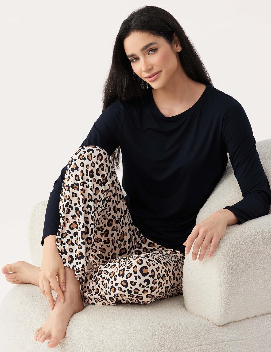image:imageGYS Bamboo Viscose Pajama Sets for Women UltraSoft Long Sleeve SleepwearBlackLeopard