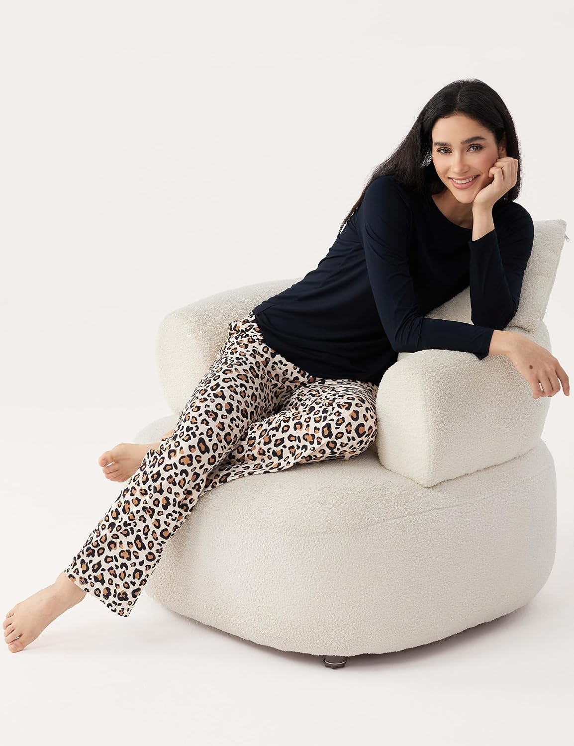 image:imageGYS Bamboo Viscose Pajama Sets for Women UltraSoft Long Sleeve SleepwearBlackLeopard
