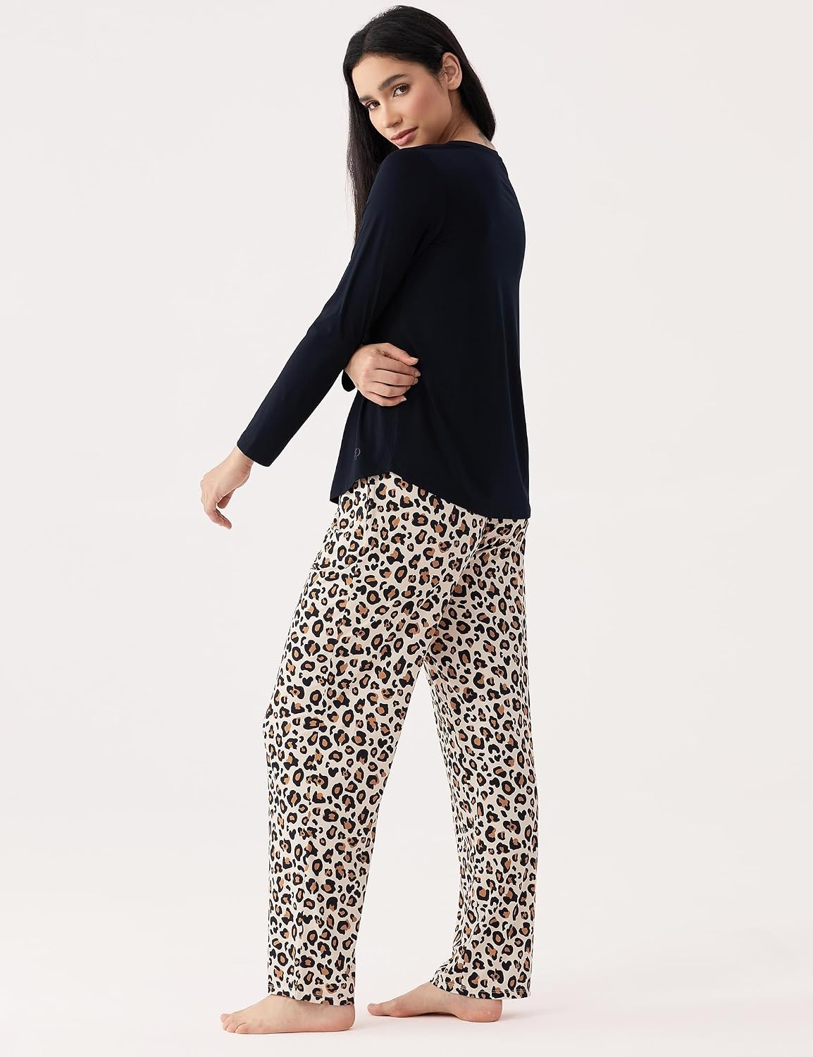 image:imageGYS Bamboo Viscose Pajama Sets for Women UltraSoft Long Sleeve SleepwearBlackLeopard
