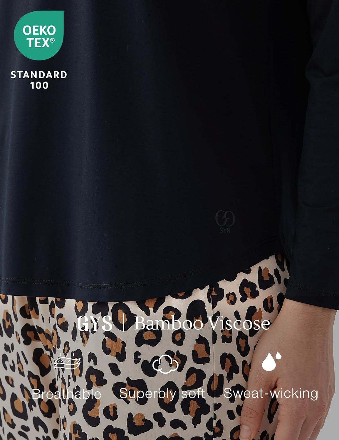 image:imageGYS Bamboo Viscose Pajama Sets for Women UltraSoft Long Sleeve SleepwearBlackLeopard