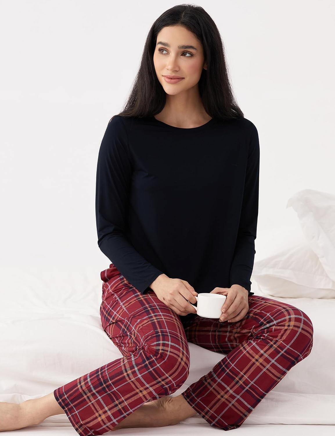 image:imageGYS Bamboo Viscose Pajama Sets for Women UltraSoft Long Sleeve SleepwearBlackWine Red Plaid