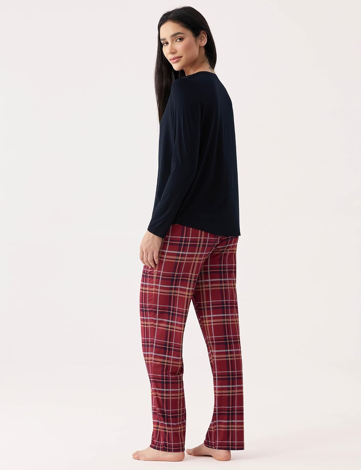 image:imageGYS Bamboo Viscose Pajama Sets for Women UltraSoft Long Sleeve SleepwearBlackWine Red Plaid