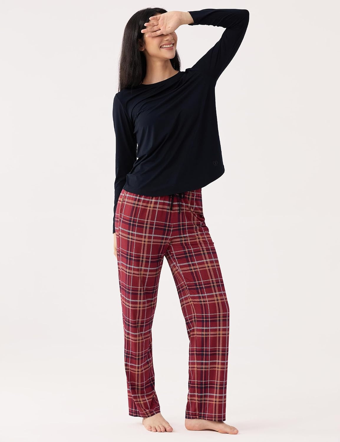 image:imageGYS Bamboo Viscose Pajama Sets for Women UltraSoft Long Sleeve SleepwearBlackWine Red Plaid