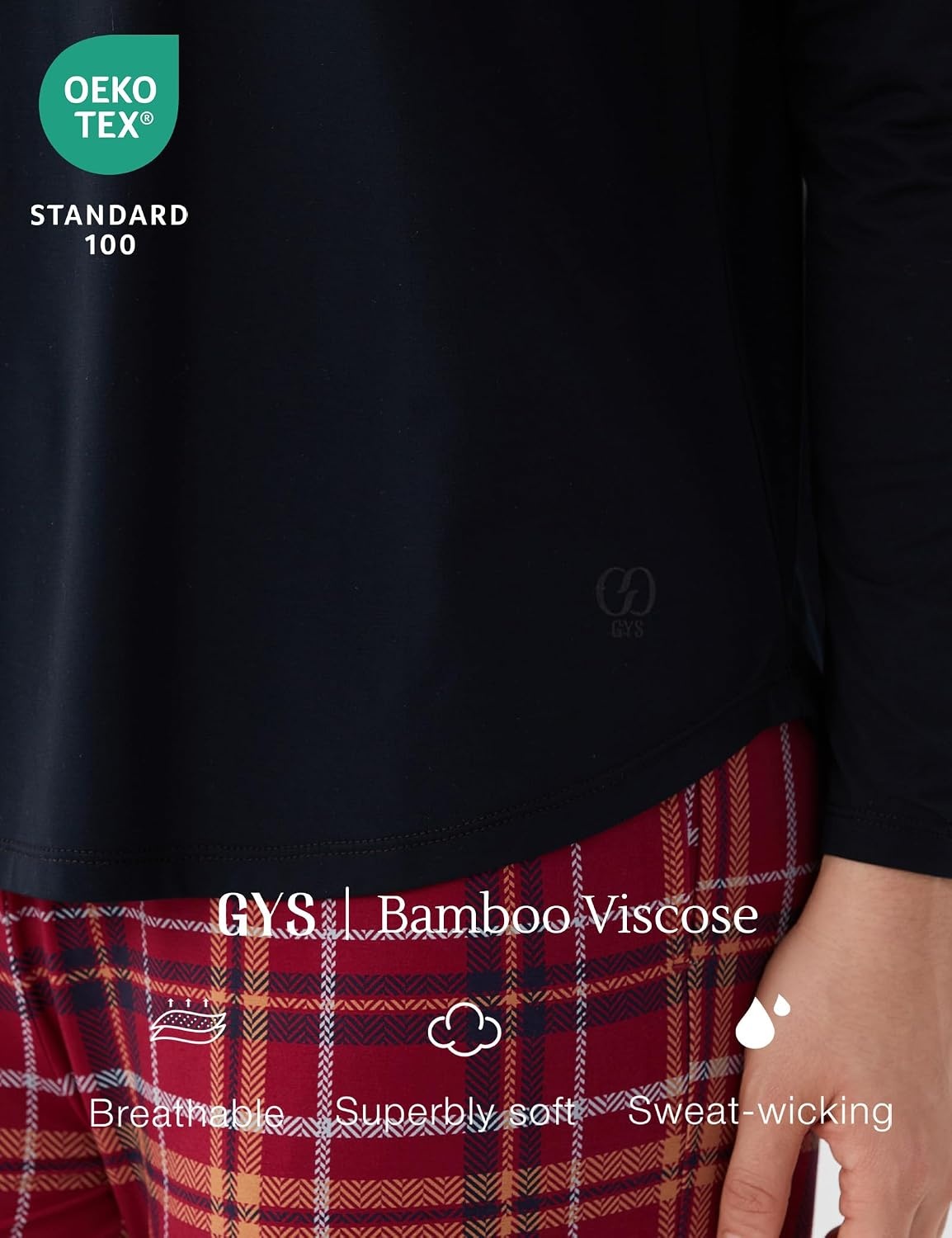 image:imageGYS Bamboo Viscose Pajama Sets for Women UltraSoft Long Sleeve SleepwearBlackWine Red Plaid