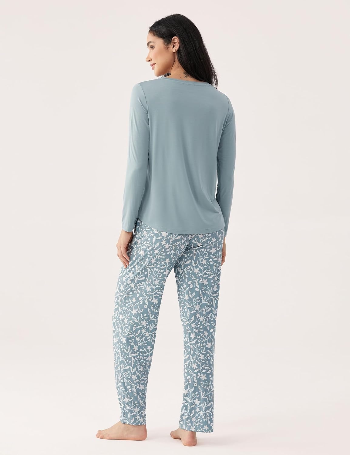 image:imageGYS Bamboo Viscose Pajama Sets for Women UltraSoft Long Sleeve SleepwearGreyish GreenFlower