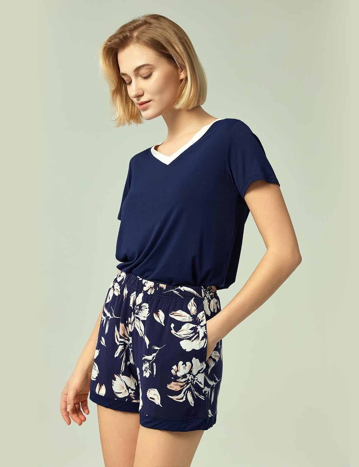 image:imageGYS Bamboo Viscose Pajamas for Women Set UltraSoft Lightweight SleepwearNavy Flowers