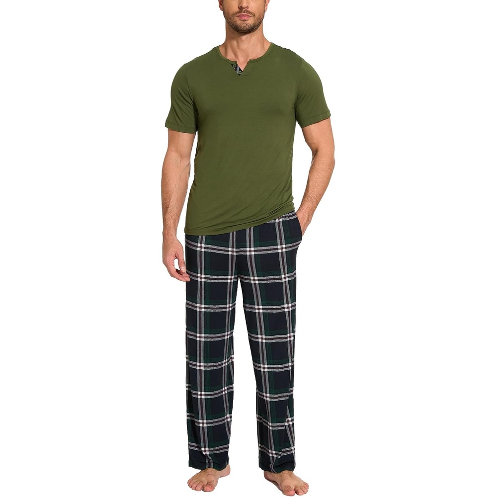 image:imageGYS Bamboo Viscose Mens Pajama Sets UltraSoft Short Sleeve SleepwearArmy Green