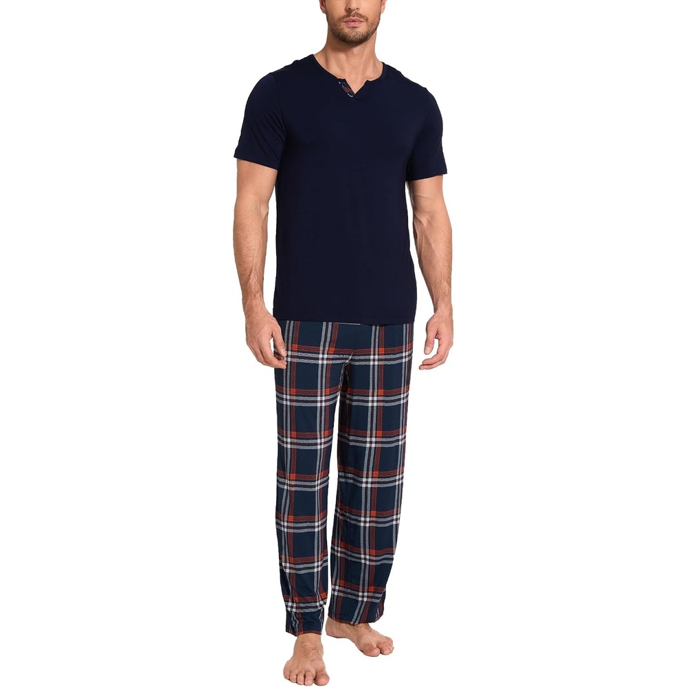 image:imageGYS Bamboo Viscose Mens Pajama Sets UltraSoft Short Sleeve SleepwearNavy