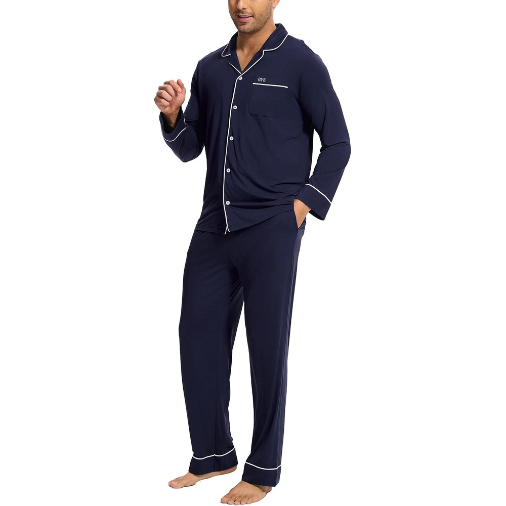 image:imageGYS Mens Bamboo Viscose Long Sleeve Pajamas SetDeep Blue