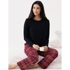 GYS Bamboo Viscose Pajama Sets for Women, Ultra-Soft Long Sleeve Sleepwear(Black/Wine Red Plaid)