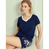 GYS Bamboo Viscose Pajamas for Women Set, Ultra-Soft Lightweight Sleepwear(Navy Flowers)