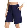 GYS Women’s Bamboo Viscose Bermuda Pajama Shorts, Cooling with Pockets(Navy)