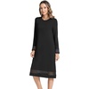 GYS Women’s Bamboo Viscose Lace Spliced Long Sleeve Nightgown(Black)