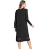 GYS Women’s Bamboo Viscose Lace Spliced Long Sleeve Nightgown(Black)