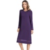 GYS Women’s Bamboo Viscose Lace Spliced Long Sleeve Nightgown(Deep Purple)