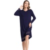 GYS Women’s Bamboo Viscose Lace Spliced Long Sleeve Nightgown(Navy)
