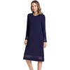 GYS Women’s Bamboo Viscose Lace Spliced Long Sleeve Nightgown(Navy)