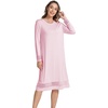 GYS Women’s Bamboo Viscose Lace Spliced Long Sleeve Nightgown(Pink)