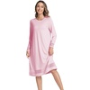 GYS Women’s Bamboo Viscose Lace Spliced Long Sleeve Nightgown(Pink)
