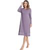 GYS Women’s Bamboo Viscose Lace Spliced Long Sleeve Nightgown(Violet)