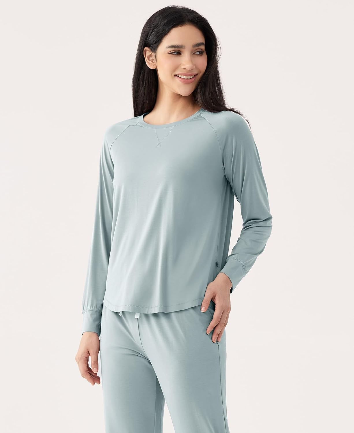 image:imageGYS Premium Womens Bamboo Viscose Jogger Pajama Set LT Greyish Green M