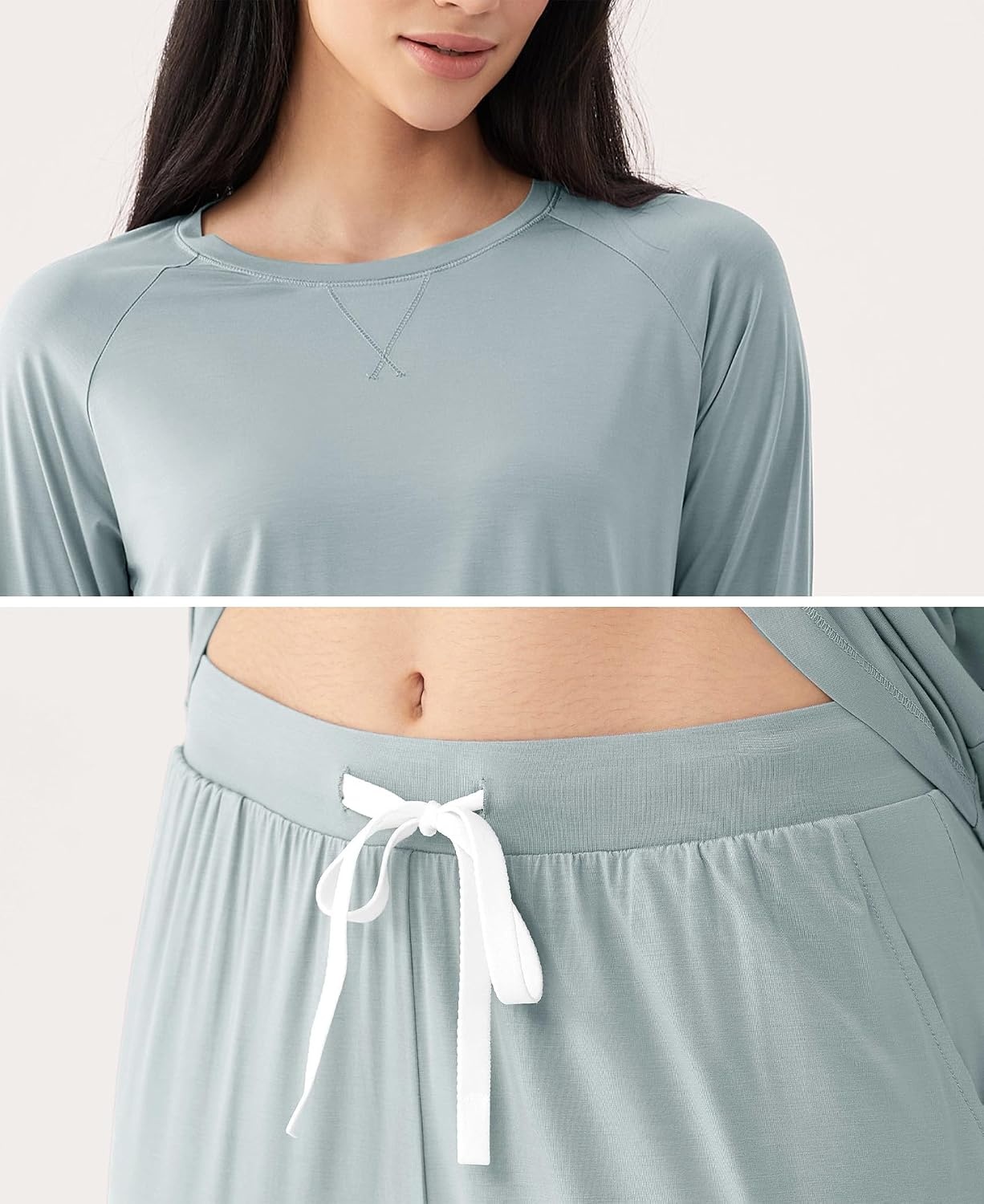 image:imageGYS Premium Womens Bamboo Viscose Jogger Pajama Set LT Greyish Green M