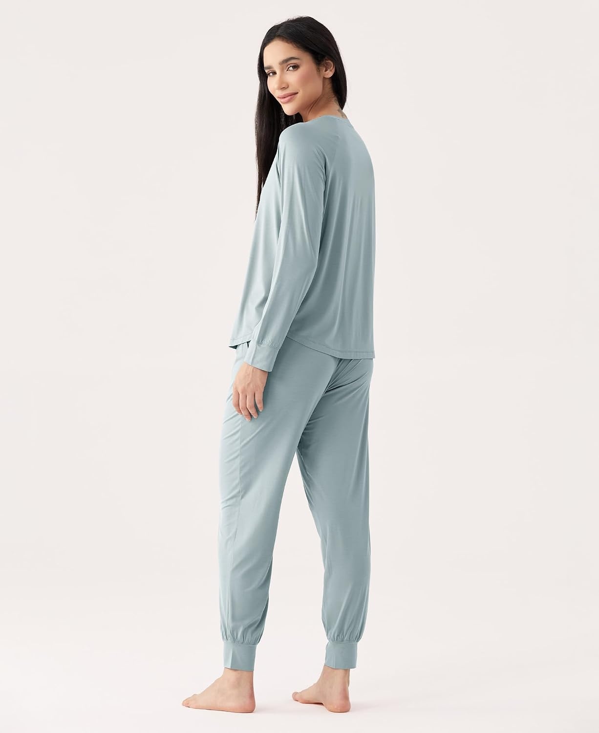 image:imageGYS Premium Womens Bamboo Viscose Jogger Pajama Set LT Greyish Green M