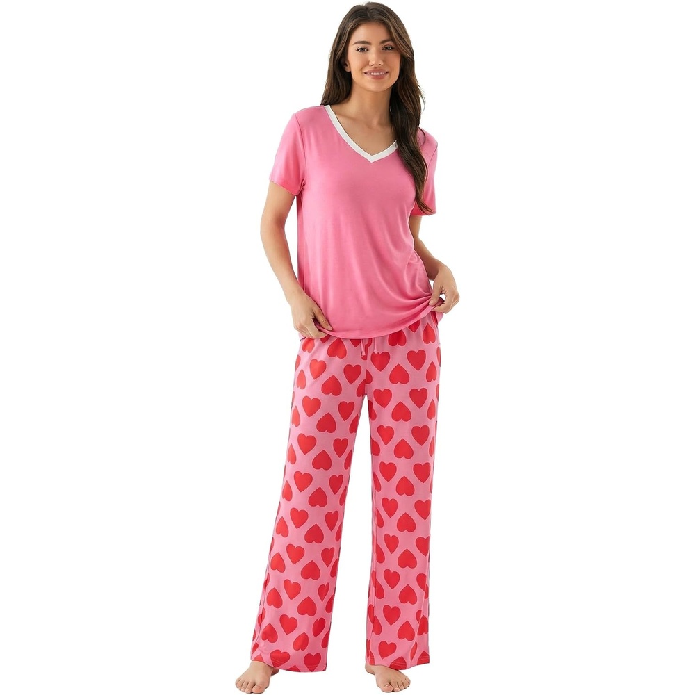 image:imageGYS Bamboo Viscose Pajamas for Women Cooling Sleepwear for Hot FlashesPink Heart