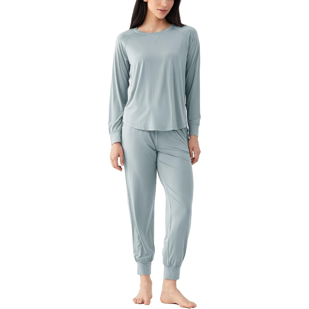 image:imageGYS Premium Womens Bamboo Viscose Jogger Pajama Set LT Greyish Green L
