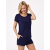 GYS Women’s Bamboo Viscose Cooling Ruffled Trim Pajama Set(Navy)