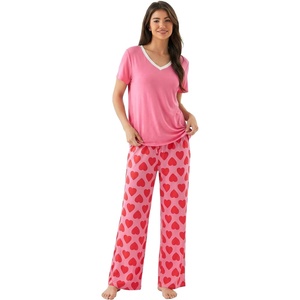 GYS Bamboo Viscose Pajamas for Women Cooling Sleepwear for Hot Flashes(Pink Heart)