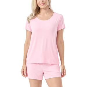 GYS Women’s Bamboo Viscose Cooling Ruffled Trim Pajama Set(Pink)