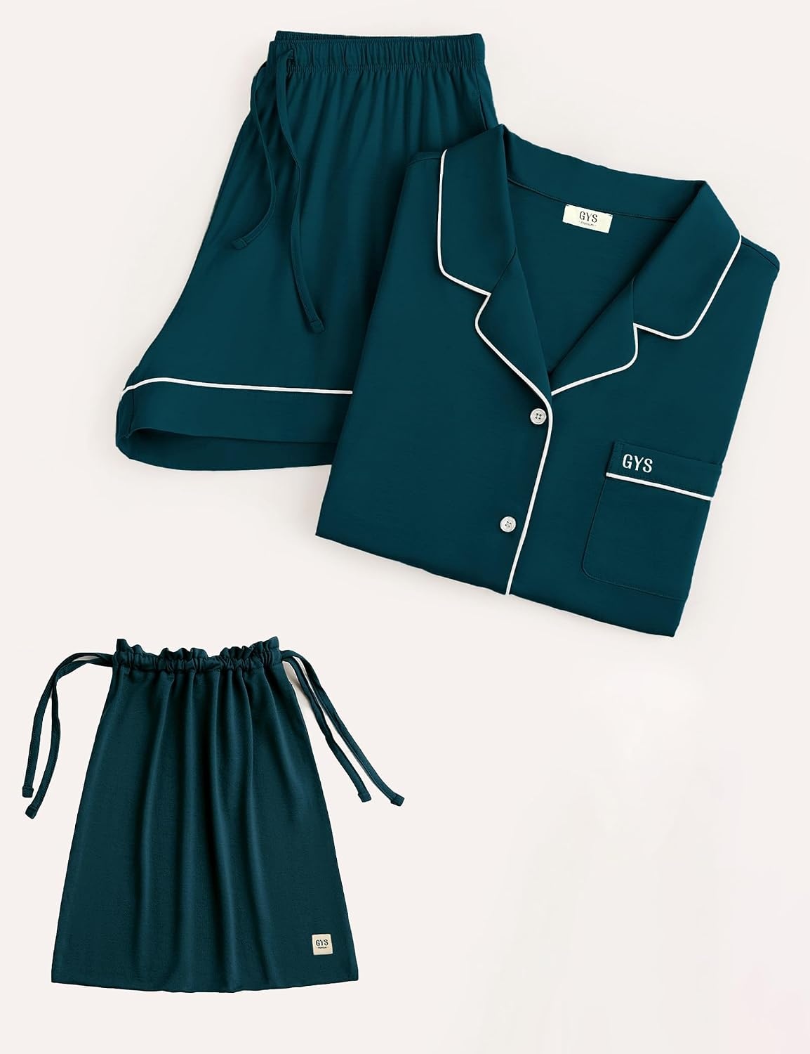 image:imageGYS Bamboo Viscose Button Down Pajamas for Women Cooling Pjs Shorts SetInk Blue