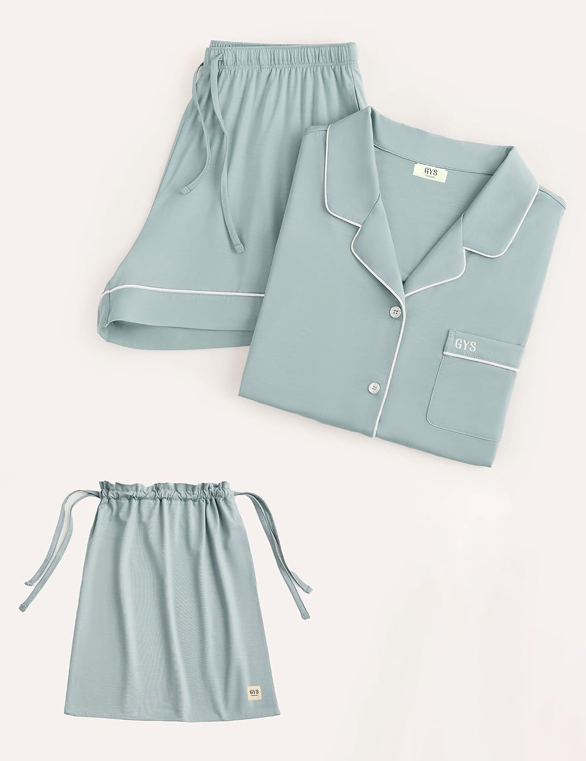 image:imageGYS Bamboo Viscose Button Down Pajamas for Women Cooling Pjs Shorts SetLight Greyish Green