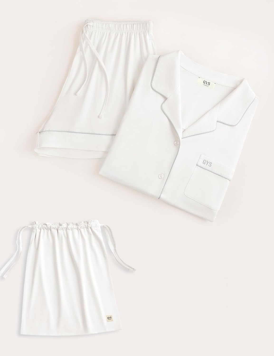 image:imageGYS Bamboo Viscose Button Down Pajamas for Women Cooling Pjs Shorts SetWhite
