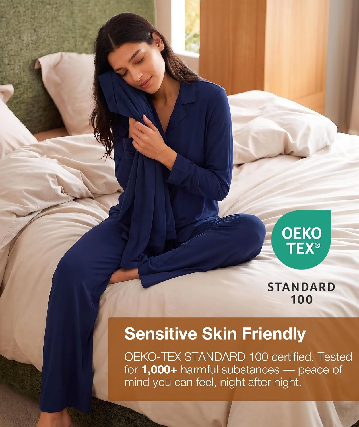 image:imageGYS Bamboo Viscose Pajamas for Women Long Sleeve Button Down Sleep SetNavy
