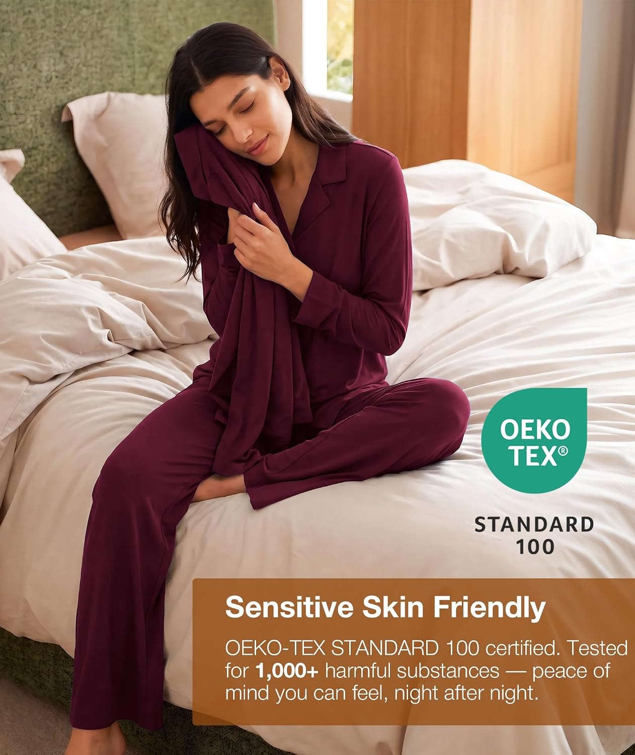 image:imageGYS Bamboo Viscose Pajamas for Women Long Sleeve Button Down Sleep SetWine