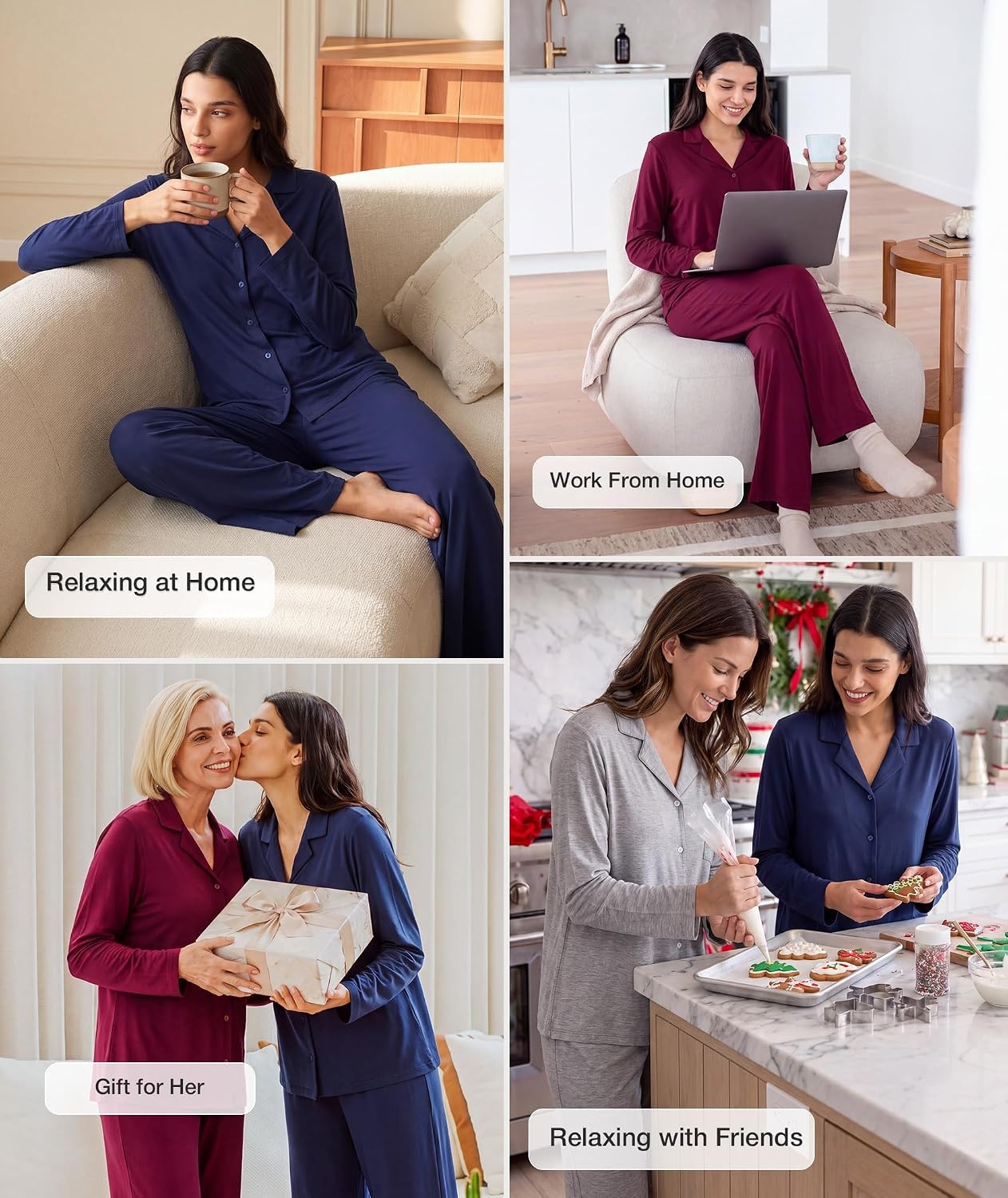 image:imageGYS Bamboo Viscose Pajamas for Women Long Sleeve Button Down Sleep SetWine