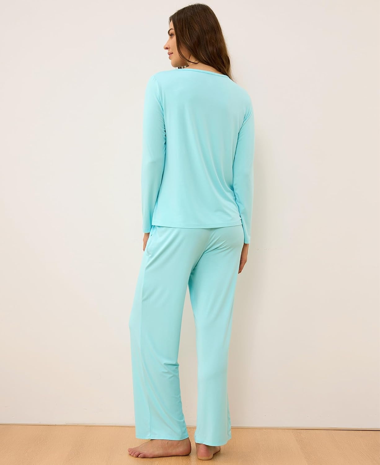 image:imageGYS Bamboo Viscose Pajamas for Women Set Long Sleeve Crew Neck SleepwearAqua