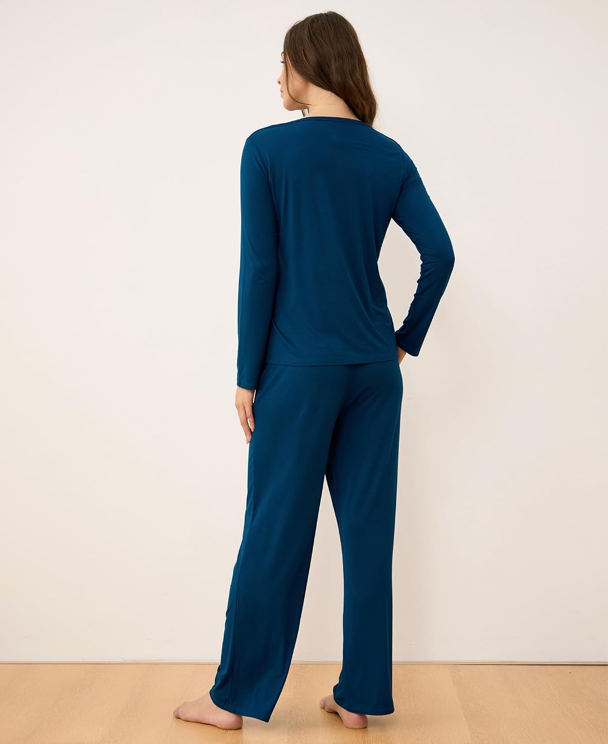 image:imageGYS Bamboo Viscose Pajamas for Women Set Long Sleeve Crew Neck SleepwearInk Blue