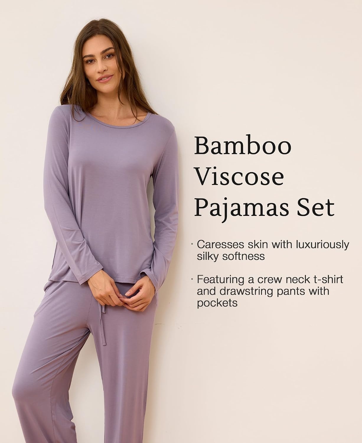 image:imageGYS Bamboo Viscose Pajamas for Women Set Long Sleeve Crew Neck SleepwearViolet