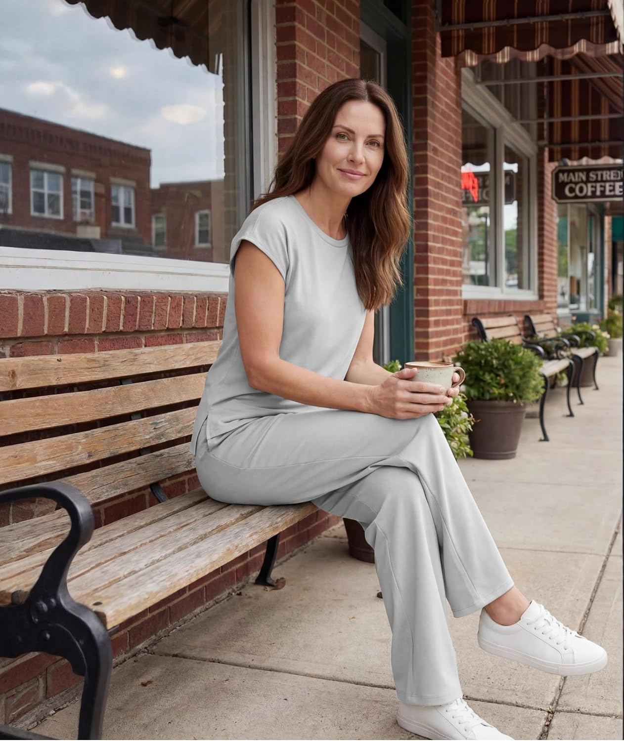 image:imageGYS Bamboo Viscose Women Outfits with Wide Leg PantsLight Grey