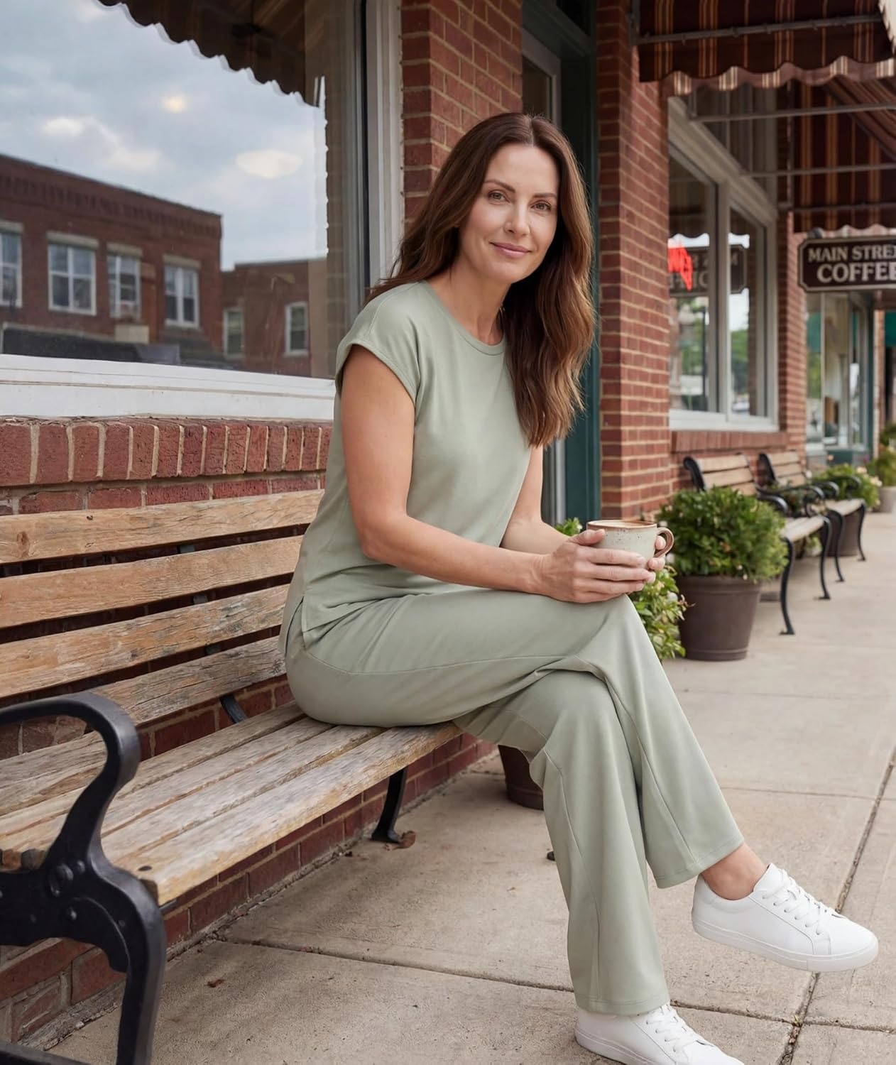 image:imageGYS Bamboo Viscose Women Outfits with Wide Leg PantsOlive Green