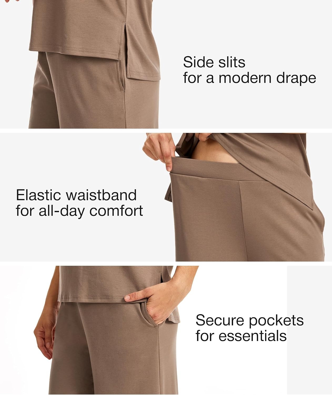 image:imageGYS Bamboo Viscose Women Outfits with Wide Leg PantsTaupe